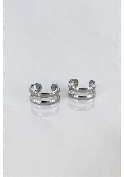 Gümüş Renk Unisex Kıstırmalı Kıkırdak Küpe Çift Gümüş