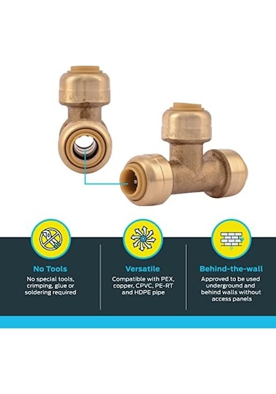 Sharkbite 1/4 İnç 3/8 İnç Od Tee, Pirinç Tesisat Bağlantısı Bağlantısı İçin İtin, Pex Boru, Bakır, Cpvc, Pe-rt, Hdpe, U358lfa