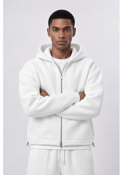 Respire Erkek Lastik Detaylı Panda Oversize Zip Ekru