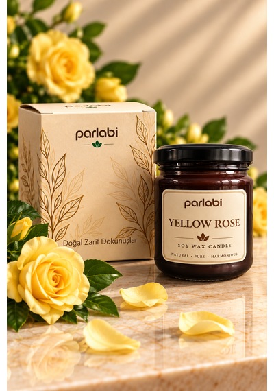 Sarı Gül Kokulu Mum %100 Soya Wax Amber