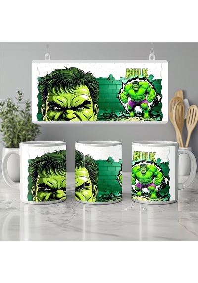 Hulk Yeşil Güçlü Karakter Tasarımlı Kupa Bardak - Marvel Kahraman Temalı Güçlü Tasarım - Hediye Beyaz