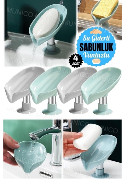 Buççin Online Mağaza 4 Adet Vantuzlu Sabunluk Dayanıklı Plastik Yaprak Şekli Sabunluk Kolay Temizlenebilir Ve Güvenilir Çok Renkli