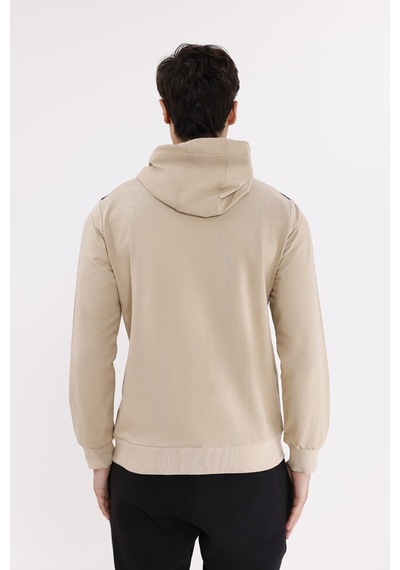 Rowinger Omuz Panel Detaylı Fermuarlı Kapüşonlu Erkek Sweatshirt Beıge