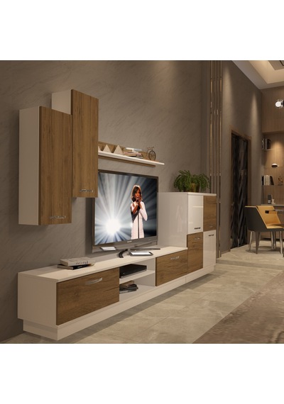 Decoraktiv Eko 6b Mdf Dvd Tv Ünitesi Tv Sehpası - Beyaz Pera Beyaz - Meşe