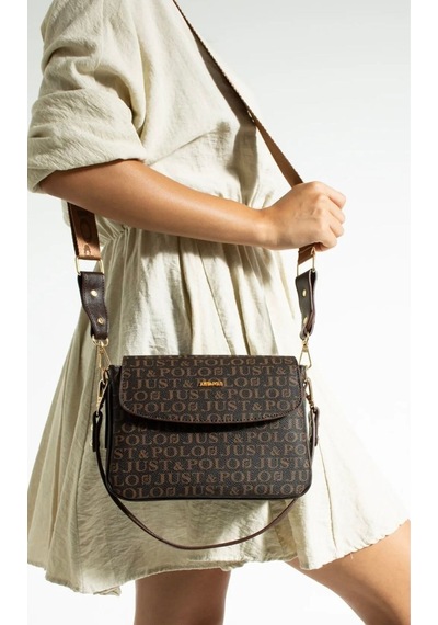 Just Polo Kahve Taba 2 Bölmeli Omuz Çantası Monogram 2197mh Kahverengi - Taba