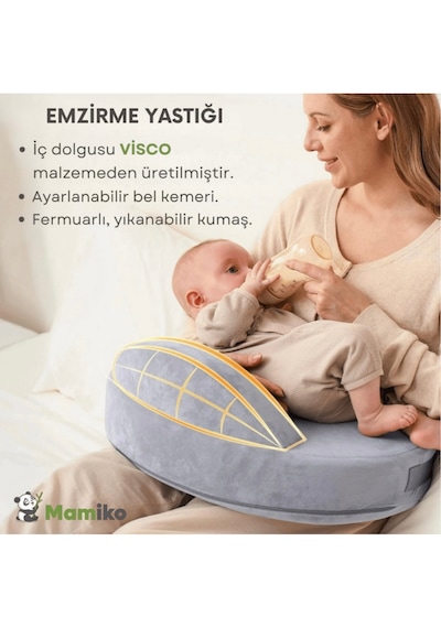 Emzirme Yastığı, Visco Yastık, Yıkanabilir Kılıf, Memory Foam, Güvenlik Bariyerli Geniş Minder Gri