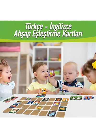 Kututr Ahşap Zeka Kartı Eşleştirme Oyunu 72 Parça Sevimli Hayvanlar İngilizce-türkçe Kartlar
