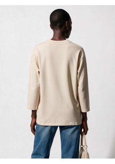 Scl Kadın Bisiklet Yaka Cepli Asimetrik Tasarım Uzun Kollu Sweatshirt Bej