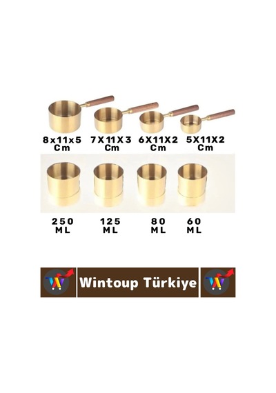 Pratik Mutfak Yemek Hazırlık Bakliyat Sıvı Ölçüm Estetik Gold Renk 4lü Ahşap Saplı Metal Ölçü Kaşığı Çok Renkli