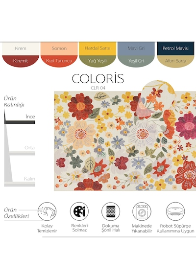 Cool Halı Coloris Çok Renkli İnce Boho Chic Dekoratif Bohem Yıkanabilir Salon Balkon Mutfak Halısı
