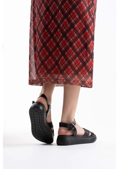 Trendella Siyah Hakiki Deri Sandalet Tr31my58a