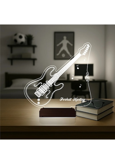 Luvivia Elektro Gitar Gitarist Kişiye Özel 3d Lamba - Masa Gece Lambası Şeffaf