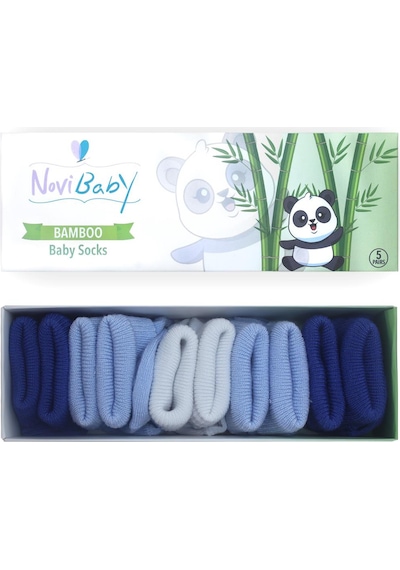Novibaby 5'li Bambu Yenidoğan Bebek Çorabı I Mix Blue I 0-6 ay Lacivert - Mavi