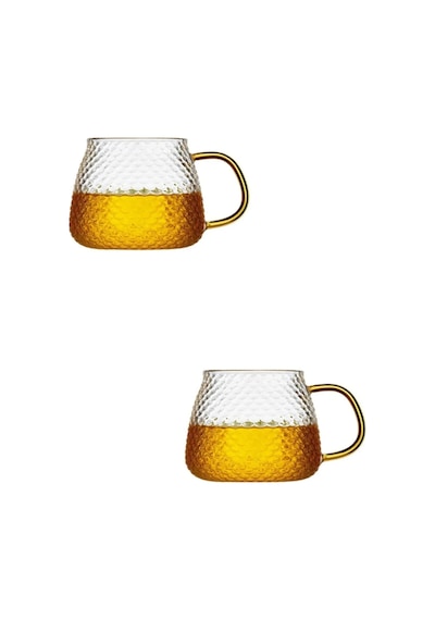 Morponi Borosilikat Cam Lüks Buzlu Cam Kupa Gold Sap Detaylı 350 Ml 2 Adet Şeffaf
