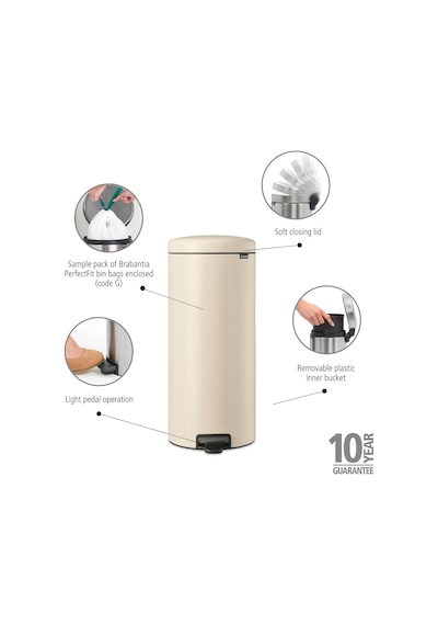 Brabantia - Newıcon Pedallı Çöp Kovası 30 L Mutfak İçin Büyük Çöp Kutusu Yumuşak Kapanan Kapak Kol Diğer