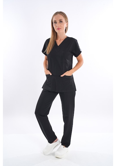 Siyah Renk Çamaşır Suyuna Ve Hipoya Dayanıklı Cerrahi Üniforma Scrubs Unisex Model Siyah