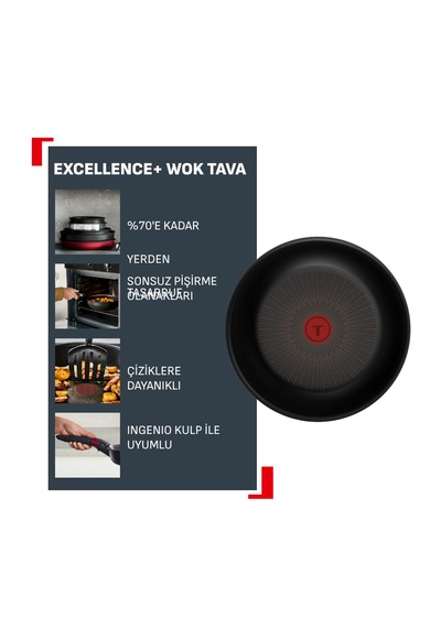 Tefal Excellence+ Fusion Core 9x Mix Wok Tava - 28 Cm 001 Siyah