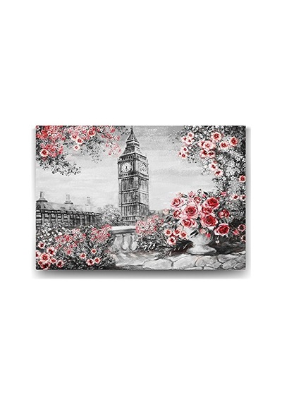 Kulesi Ve Kırmızı Çiçekler Tablosu - 60x40cm