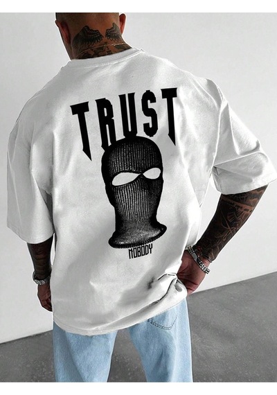 Trust Mast Süprem T-shirt - Beyaz Baskılı Oversize Bisiklet Yaka Kısa Kol Tişört Beyaz