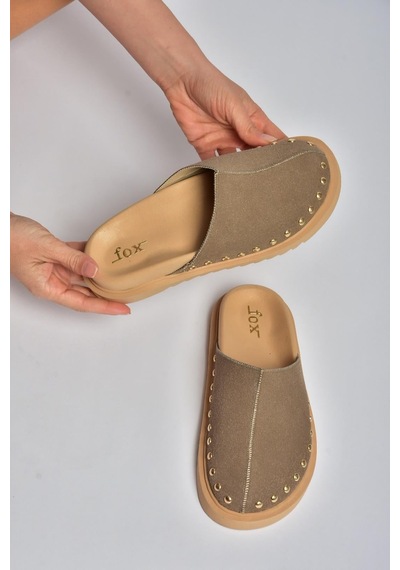 Fox Shoes Y918132902 Vizon Süet Önü Kapalı Sabo Terlik