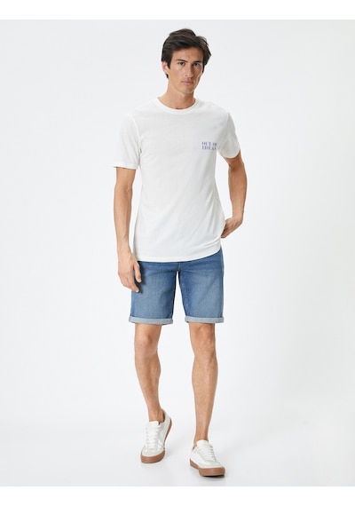 Koton Kot Şort Slim Fit Düğmeli Cepli Katlı Paça Detaylı Koyu İndigo 4sam40113nd İndigo