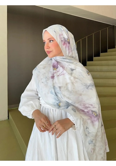 Fransız İpeği Desenli Dökümlü Şal Bebe Mavi