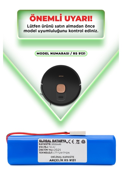 Arçelik Rs 9131 Uyumlu Batarya 3500mah