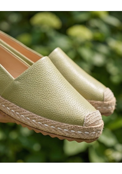Futsishoes Lucıa Yeşil Hakiki Deri Dikiş Detaylı Kadın Espadril