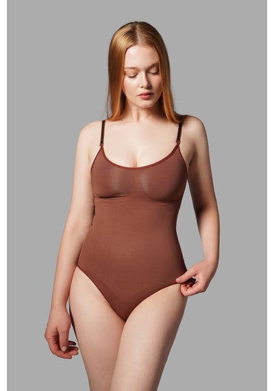 Fit Women 2 Beden Alt Tarafı Çıtçıtlı Zıbın Korse Seamless 9051 Kahverengi