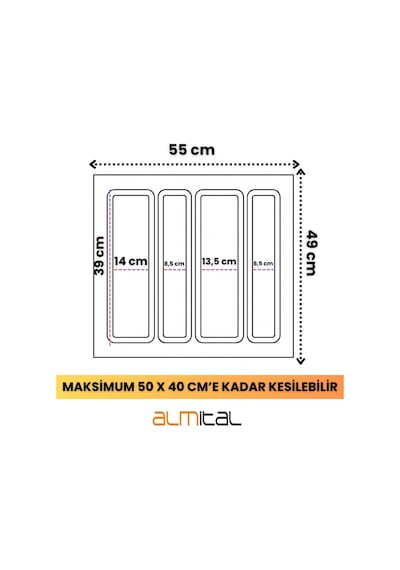 Beyaz Lüx 55 Cm X 49 Cm Çekmece Içi Kepçelik - 50 Cmx 40 Cm Ye Kadar Kısalır