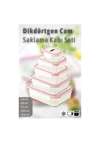 Glasslock Dikdörtgen Cam Saklama Kabı Set 5'li