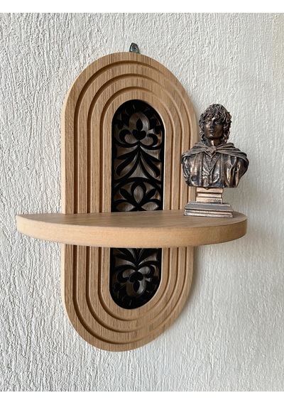 Ahşap Mdf Ortası Desenli Duvar Rafı - Çiçek Desen