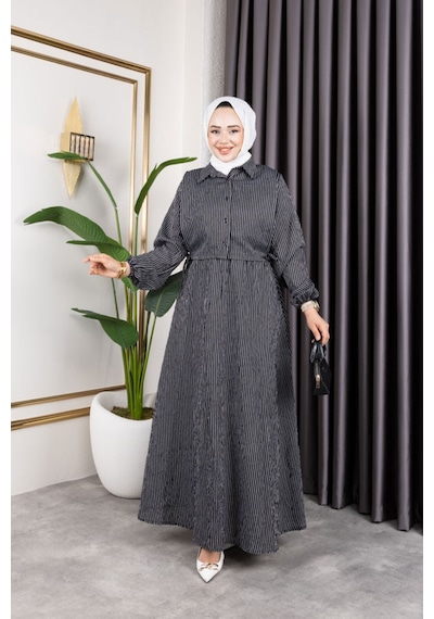Hira Life Fashion Kadın Siyah Tesettür Giyim Gömlek Detaylı Çizgili Viskon Kıraş Elbise İkili Takım Siyah Siyah Hira Life Fashion Kadın Siyah Tesettür Giyim Gömlek Detaylı Çizgili Viskon Kıraş Elbise İkili Takım Siyah Siyah
