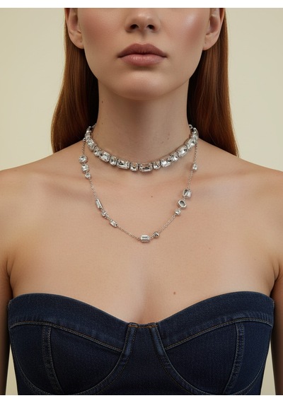 Valmont Accessories Kadın Gümüş Renk Sıralı Swarovski Taşlı Zarif Kolye