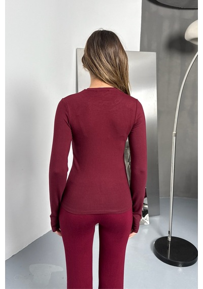 Balenbi Kadın Buzzy Parmak Geçmeli Bisiklet Yaka Basic Body 1130 Bordo