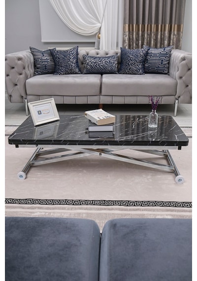 Home Üst Tabla Mdf Siyah Mermer Oval Köşe Alt Krom
