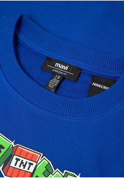 Mavi Minecraft Baskılı Mavi Erkek Çocuk Sweatshirt M6s10191-70896
