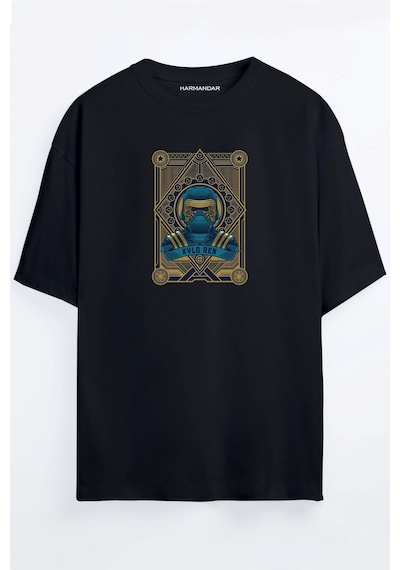 Star Wars Fan Art Koleksiyon Kartları Baskılı Oversize T-shirt Kylo Ren-siyah