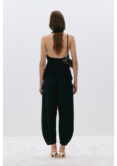 Suud Collection Siyah Estel Halter Dökümlü Triko Bluz