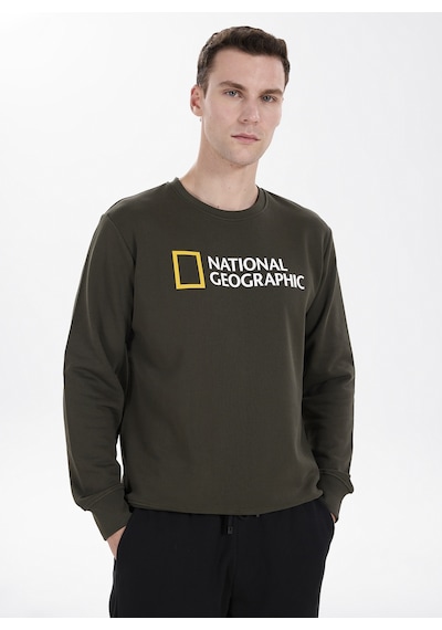National Geographic N6wm-swt4322 Haki Relaxed Baskılı Erkek Sweatshirt