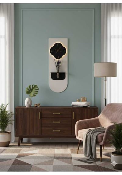 Yonca Ahşap Pilli Ledli İskandinav Tarzı Salon Duvar Saati Modern Çiçeklik 40 X 110 Cm Paris Grisi - Antrasit