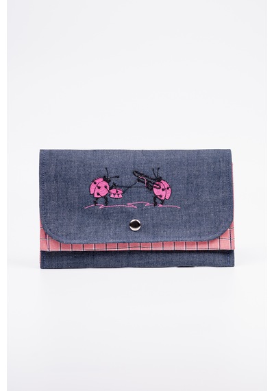 Fabric Craft Bag Kadın Kumaş Cüzdan Nakışlı Mavi - Pembe