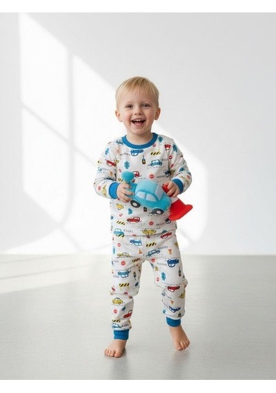 Zekids Erkek Çocuk Pamuklu Araba Desenli Pijama Takımı-16838 Renklı