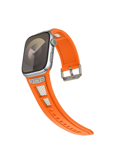 Apple Uyumlu  Watch 7 8 9 10 Serisi 45mm Kordon Delikli Metal Süslemeli Desenli Silikon Band 117