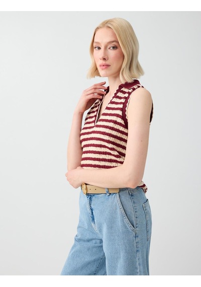 Jimmy Key Bordo Polo Yaka Kolsuz Pamuklu Bluz 6sw037239562