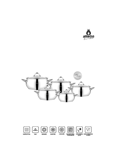 10 Parça Big Steel Paslanmaz Çelik Cam Kapaklı Derin Tencere Seti Gri