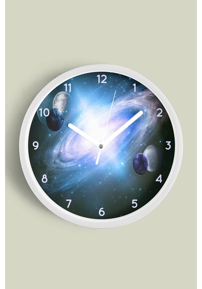 Gezegenler Modern Tasarım Duvar Saati - 42cm - Önü Camlı Beyaz Kasa - Sessiz Mekanizma-jh0731 Beyaz