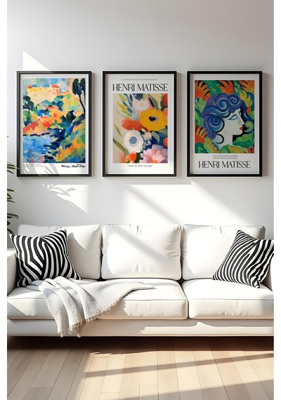 Huhuli Ahşap Siyah Çerçeveli Henri Matisse Tablo Seti Huhu536