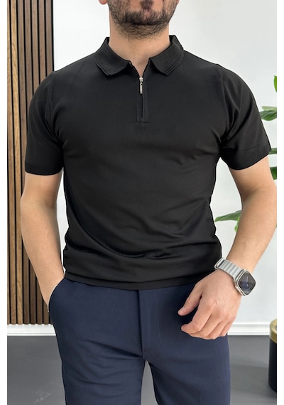 Erkek Polo Yaka Düz Tişört Siyah Edw455 Siyah