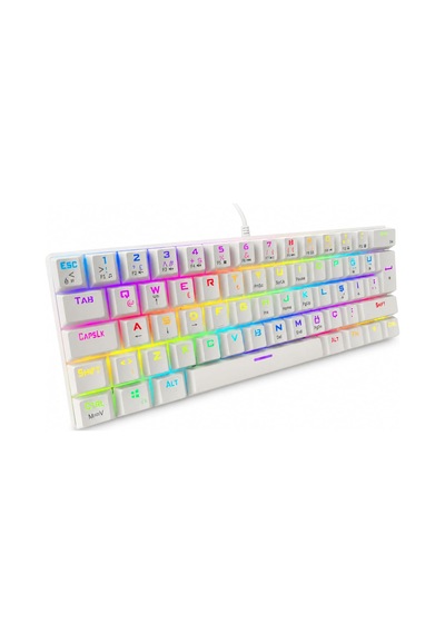 60% Kablolu Rgb Mekanik Oyuncu Klavyesi, 62 Tuşlu Türkçe Q Beyaz